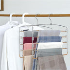 FeeraHozer Pants Hangers Non Slip 3 Pack Space Saving Hangers Multi-Layer Swing Arm Stainless Steel Space Saver Rack for Jeans Scarf Trouser Clothes (Gold)