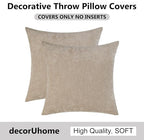 decorUhome Chenille Beige Throw Pillow Covers 18x18 Inch Set of 2, Decorative Soft Couch Pillow Covers Solid Dyed Accent Velvet Farmhouse Neutral Square Pillow Cases for Sofa Bed Living Room