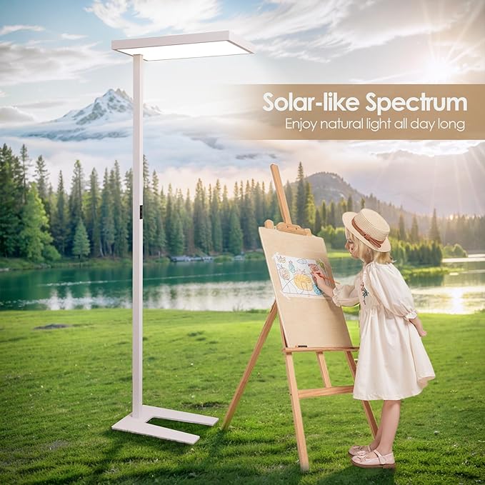 4000K LED Floor Lamp for Office, 76.6'' Full Spectrum Dimmable 100W 10400LM Natural Daylight Eye-Caring Free Standing Lamp for Reading Room Office Study Room Nursery Piano (100W)
