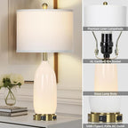 26" Modern White Glass Table Lamps Set of 2,Nightstand Lamp with USB A+C Ports & AC Outlet,Bedside Lamps with 3-Way Dimmable Touch Control Night Light for Bedroom Living Room Side Table