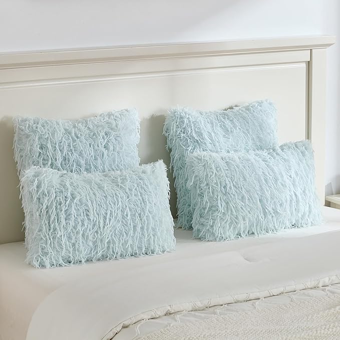 FUTEI Light Blue Decorative Throw Pillow Covers 24x24 Inch Set of 2,Soft Fluffy Faux Feather Texture European Cushion Cases,Modern Home Luxury Decor for Couch Bed Living Room