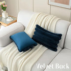 FUTEI Navy Blue Decorative Throw Pillow Covers 12x20 Inch Set of 2, Square Soft Faux Rabbit Fur Big Striped Cushion Cover,Home Decor for Couch Sofa Bed Living Room