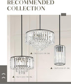 15'' Crystal Chandelier, 5-Tier Modern Chandelier with Matte Black Finish, Pendant Light for Dining Room Kitchen Island Bedroom Entryway, CC4215-5W-BK