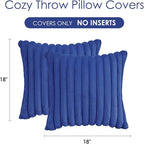 Throw Pillow Covers Decorative Faux Fur Set of 2 18x18 Inch Pillow Covers, Soft Navy Blue Striped Pillowcases for Couch Sofa Bed Living Room, Fluffy Cute Home Boho Accent Fuzzy Decor