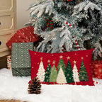 AACORS Christmas Pillow Cover 12X20 Inch Watercolor Christmas Tree Stars Decoration Holiday Farmhouse Winter Pillow Case for Sofa Couch Decor（Red） AA231-12-N