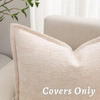Beige Decorative Throw Pillow Covers 18x18 Inch Set of 2 Cozy Soild Chenille Cushion Cases Soft Textured Square Couch Pillows Cover Boho Accent Farmhouse Pillowcases for Sofa Bed