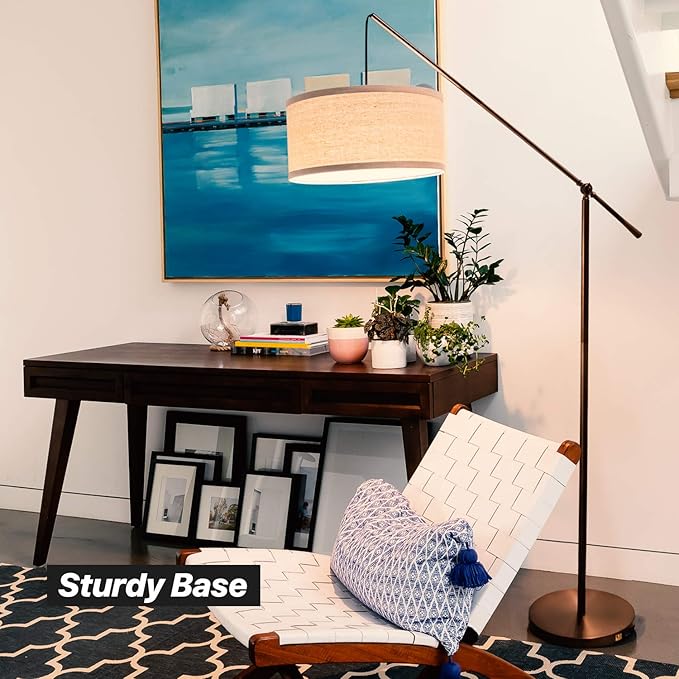 Brightech Hudson 2 - LED Floor lamp, Tall Lamp with Sturdy Base, Contemporary Arc Lamp for Living Rooms & Offices, Great Living Room Décor, Mid Century Modern Light for Bedroom - Rubbed Bronze