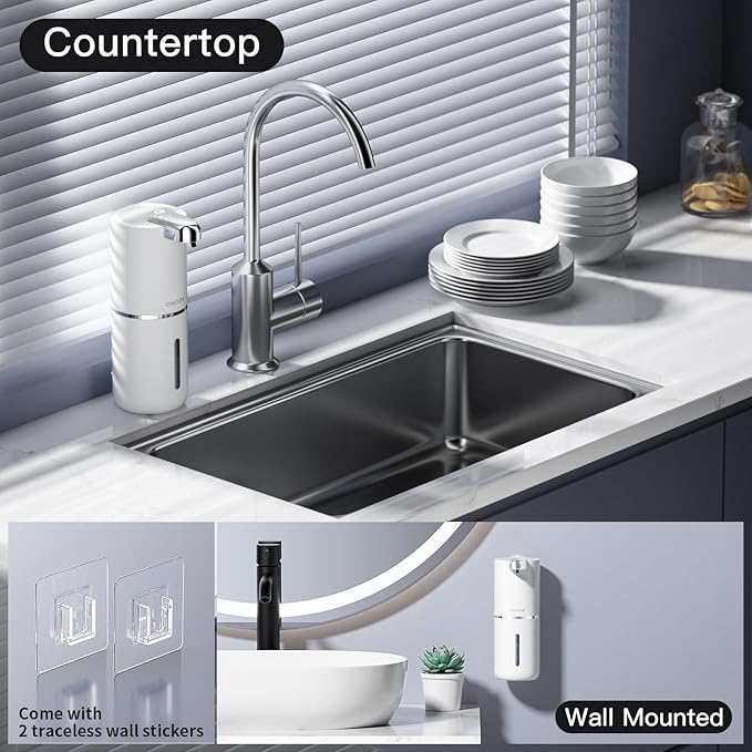 Automatic Foam Soap Dispenser 400ML, Rechargeable Liquid Hand Soap Dispensers Touchless with 4 Adjustable Levels, Motion Sensor Waterproof Wall Mount Foaming Soap Dispenser for Bathroom