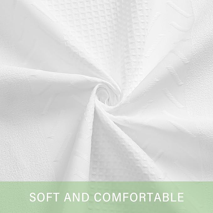3D Embossed Pattern Shower Curtain, Simple and Chic Pattern Vintage Curtain for Bathroom, Waterproof Fabric Shower Curtains with Hooks, 72 W x 72 H, White