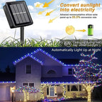 QITONG 4 Pack Blue and White Solar Fairy Lights, Each 33ft 100 LED Christmas String Light, 8 Modes Silver Wire Mini Twinkle Lighting for Tree Garden Yard Christmas