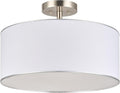 VONLUCE Semi Flush Mount Ceiling Light, 18" Drum Light Fixture with Diffused Shaped, Modern Drum Light Fixture for Bedroom Living Room Entryway Hallway, White Shade & Nickel Finish