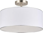 VONLUCE Semi Flush Mount Ceiling Light, 18" Drum Light Fixture with Diffused Shaped, Modern Drum Light Fixture for Bedroom Living Room Entryway Hallway, White Shade & Nickel Finish