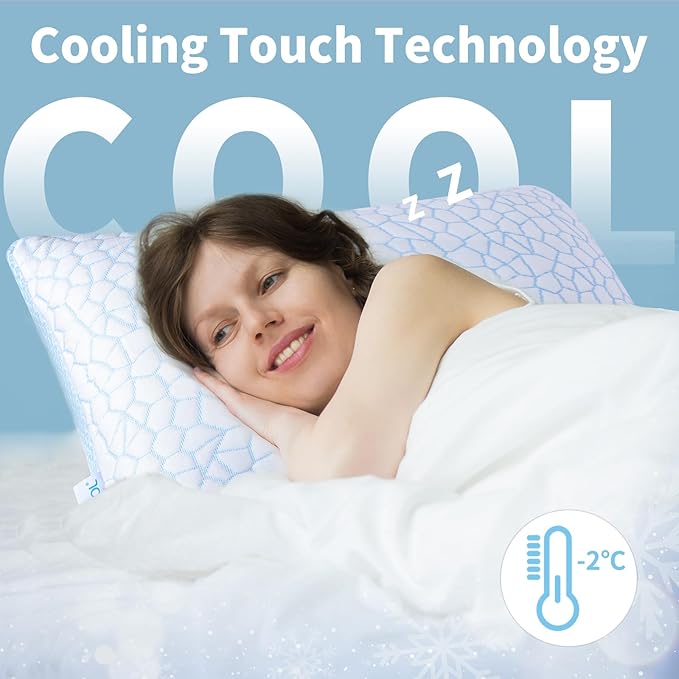QUTOOL Cooling Pillows for Hot Sleeping, Shredded Memory Foam Pillows Standard Size Set of 1,Adjustable Soft & Firm Gel Bed Pillow for Side, Back, Stomach Sleepers