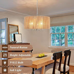 Boho Large Rattan Chandelier, 5-Lights Woven Pendant Light Fixture, 19" Dining Room Light Fixture Farmhouse Nickel Vintage Chandeliers Hanging Light for Living Room Kitchen Entryway Hallway Foyer