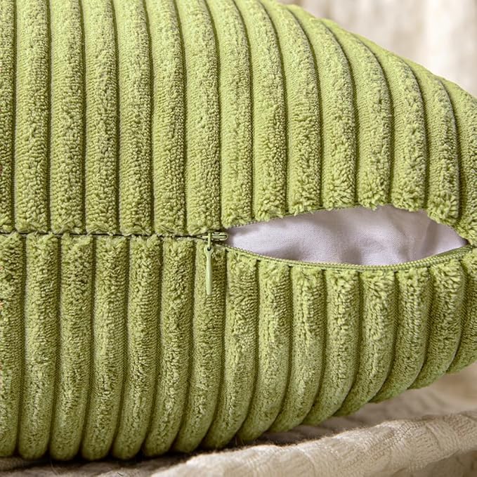 MIULEE Green Corduroy Pillow Covers Pack of 2 Boho Decorative Spliced Throw Pillow Covers Soft Solid Couch Pillowcases Cross Patchwork Textured Cushion Covers for Spring Living Room Bed Sofa 18x18inch