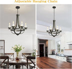 Farmhouse Hanging Chandelier，16 Inch Modern Rustic Vintage Pendant Ceiling Light Fixture,Black Gold Chandelier for Drawing Room Dining Room Bedroom Kitchen Island Hallway Foyer Entryway