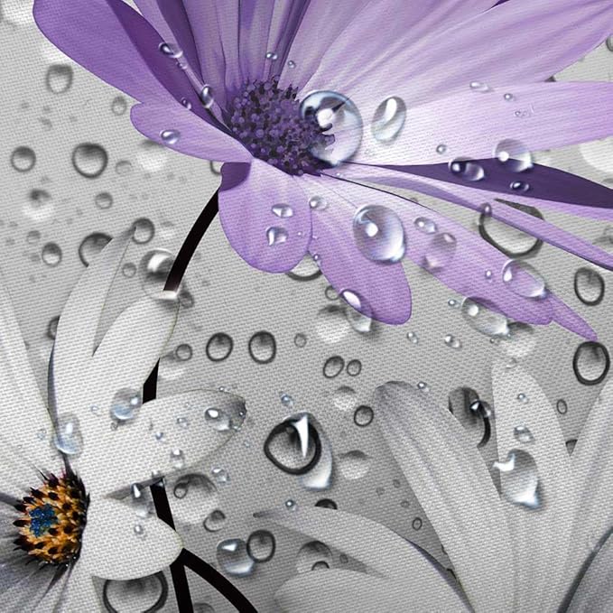 Rustic Farmhouse Purple Floral Shower Curtain, Farm Daisy Flowers and Butterfly Shower Curtain for Bathroom, Country Violet Gray Fabric Boho Shower Curtain Set with 12PCS Hooks, 70X70IN