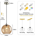 Light Brown Glass Pendant Lights Kitchen Island Globe Pendant Light Fixtures Modern Pendant Lighting for Bedroom Living Dining Room Light Fixture (9.84 in, 1 Pack)