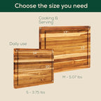 Non-Toxic Teak Wood Cutting Board & Serving Board, Pre-Oiled Edge Grain with Juice Groove and Handles, Knife Friendly, Food Grade Mineral Oil Coating (S 14" x 10" x 1", 3.75 lbs)