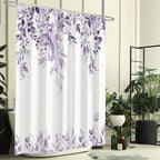 Eucalyptus Shower Curtain, Light Purple Watercolor Leaves with Floral Botanical Bathroom Decor, Waterproof Fabric Bath Curtain Set with Hooks, 72x84 Inches