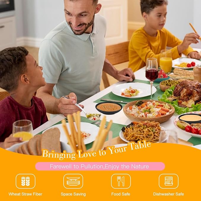Plastic Dipping Plates Set of 8 - 4 inch Wheat Straw Plates,Soy Sauce Dish,Dipping Bowls,Small Serving Bowls for Side Dishes, Mini Appetizer Plates for Side Dishes,Condiment,BBQ and Party Dinner-Black