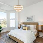 19.7" Gold Drum Chandelier with White Fabric Lampshade 3-Tier Modern Farmhouse Chandelier Light Fixture for Dining Room, Kitchen Island, Foyer, Entryway Bedroom