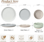 LIANYU 12 Piece Ceramic Dinnerware Set, Stoneware Dinner Dish Set for 4, Kitchen Modern Dishware Plates and Bowls, Scratch Resistant, Assorted Colors