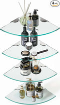 Set of 4 Bathroom Corner Glass Shelf Tempered Glass Shelves for Shower Wall Corner Caddy Basket Triangle Wall Shower Shelf Shampoo Bottle Holder No Drilling Adhesive Wall Mount Bathroom Shelf