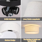 12.6" Modern Close to Ceiling Light with Linen Fabric Drum Shade,3-Light Semi Flush Mount Ceiling Light Fixture,Drum Light Fixtures Ceiling Mount for Kitchen, Bedroom, Bathroom, Living Room, Hallway