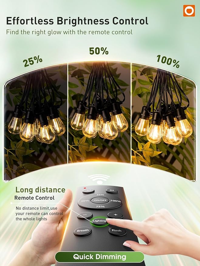 addlon 50FT LED Outdoor String Lights, Remote Dimmable Patio Lights with Timer & 3 Lighting Modes, 16 Shatterproof Edison Bulbs, Waterproof Connectable String Lights for Outside Backyard Party Décor