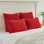 FUTEI Red Striped Decorative Throw Pillow Covers 12x20 Inch Set of 2,Rectangle Winter Decorations Couch Lumbar Pillowcase,Soft Cozy Faux Rabbit Fur & Velvet Back,Modern Home Decor for Bed