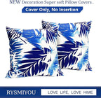Decorative Throw Pillow Covers Set of 2 Blue Leaves of Tropical Pillow Covers 18x18 inch Soft Short Plush Square Throw Pillows,Farmhouse Outdoor Pillow Covers for Couch Sofa Living Room