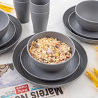 Supernal 32pcs Wheat Straw Dinnerware Sets,Unbreakable Dinnerware Sets for 8,Reusable Tableware,Dishes Set for 8,Plates and Bowls Set Dark Grey Include16pcs Plates, 8pcs Bowls, 8pcs Cups
