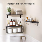 Amada Bathroom Shelves Over Toilet with Storage Basket, Floating Wall Shelves for Home Organization & Wall Decor, Bathroom/Kitchen/Living Room ShelvesBlack