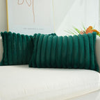 JOJUSIS Pack of 2 Faux Fur Plush Decorative Throw Pillow Covers Couch Cushion Case Soft Pillowcases (Dark Green, 12 x 20-Inch)