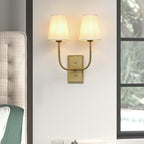 Vintage 2-Lights Wall Sconces with Funnel White Fabric Shades, Double Head Bathroom Vanity Lights Fixture, Indoor Wall Lamps for Bedroom Living Room Hallway Stairway