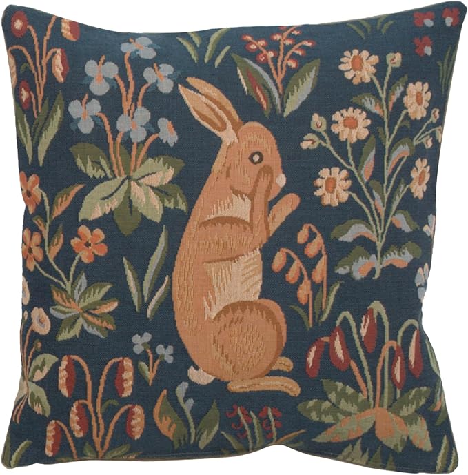 Charlotte Home Throw Pillow Covers - 14x14 Inch Decorative Tapestry Pillow Case for Sofa & Bed - Rabbit French Country Sofa Cushion Cases - Elegant Woven Accent Pillow Covers with Hidden Zipper