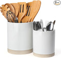famiware Milkyway Kitchen Utensil Holder for Countertop, 7.2"+5.8" Ceramic Cooking Utensil Crocks for Counter, Utensil Organizer for Spatula & Spoon, Kitchen Decor, Set of 2, White