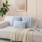 FUTEI Light Blue Decorative Throw Pillow Covers 18x18 Inch Set of 2, Square Soft Faux Rabbit Fur Big Striped Cushion Cover,Home Decor for Couch Sofa Bed Living Room