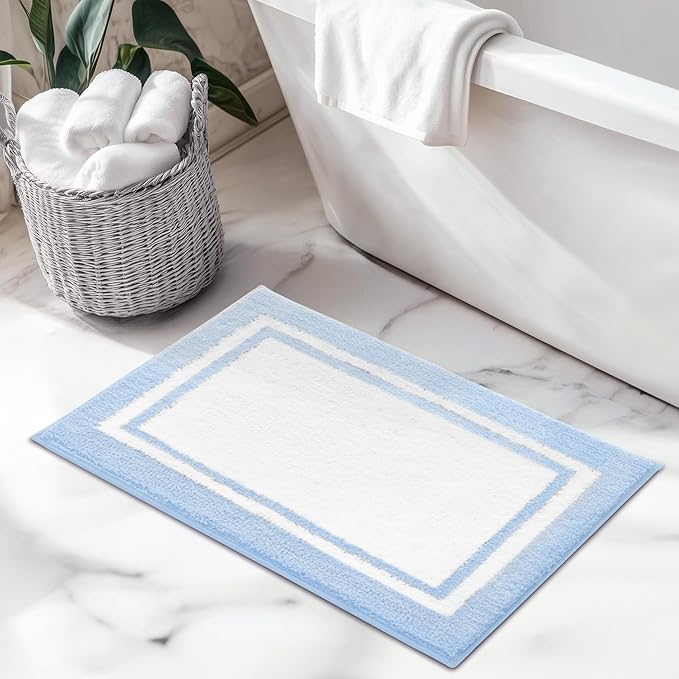 GRANNY SAYS Microfiber Bathroom Rugs Non Slip Washable, Water Absorbent Bathroom Mats for Tub Non Slip, Soft Bath Mats for Floor & Shower, Long Bath Rug, 24" x 36", Baby Blue