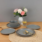 Melamine Dinnerware for 4, 12 Pieces Unbreakable Matte Plastic Plates and Bowls set, Kitchen Dish set BPA Free, Dishwasher Top Safe, Not Microwave, Not Oven (Grey)