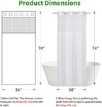 stall no Hook Tufted Shower Curtain with snap in Liner Set, White Waterproof Fabric Inner Liner,Boho Style Shower Curtain with See Through top Window, White, 36Wx74H