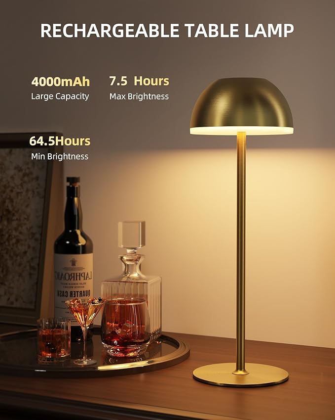 Cordless Table Lamp, Rechargeable, Touch control, 3 Color Temperature, Stepless Dimming, LED Memory Function, Portable, Battery Operated Lamp for Bedroom Restaurant Dinning Kitchen Bedside Nightstand