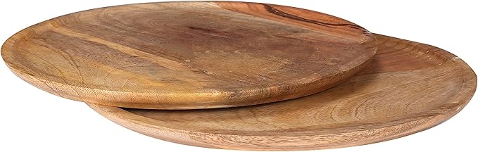 CLEENTABLE 11" Mango Wood Appetizer Plates Set of 4 - Handcrafted Round Plates for Salad, Dinner, Pasta, Dessert, Appetizer, Sushi, Fruit for Serving, Durable Dinnerware for Parties (Natural)