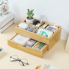 GOBAM Bamboo Makeup Organizers and Storage with Drawer - Wooden Cosmetic Organizer Countertop for Bathroom, Bedroom, Closet, Kitchen, Vanity & Dresser - Make up Vanity Station