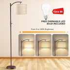 Dimmable Floor Lamp, Arc Floor Lamps for Living Room, Stepless Dimming Modern Standing Lamp with Linen Shade, Tall Lamp for Bedroom Office Dining Room- Brown