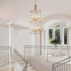Foyer Chandeliers for High Ceilings, Lantern Tiered Gold Chandelier Light Fixture Metal Modern Farmhouse Pendant Lights for Kitchen Island Entryway Staircase Living Room Dinning Room (Gold)
