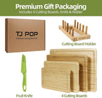 Bamboo Cutting Board Set of 4, Chopping Boards with Food Icons for Kitchen, Charcuterie Board for Meat, Vegetables, Fruits, Cheese