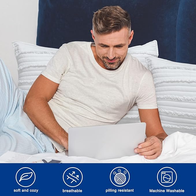 BOSOWOS Queen Size Pillow Shams Set of 2, Ultra Soft Breathable 20 x 30 Inches Pillow Case Envelope Closure, Microfiber Farmhouse Bed Pillowcases for Easy Care, White