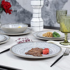 Melamine Dinnerware Sets 12 PCS - Service for 4 Plates & Bowls Sets Dishwasher Top-Shelf Safe, BPA Free Dinner Dishes Set for Everyday Use-Granite Pattern Gray
